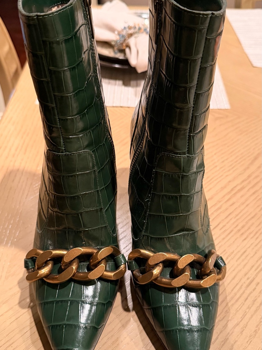 Michael Kors Green Crocodile Embossed Ankle Boots Size 10 Excellent Condition